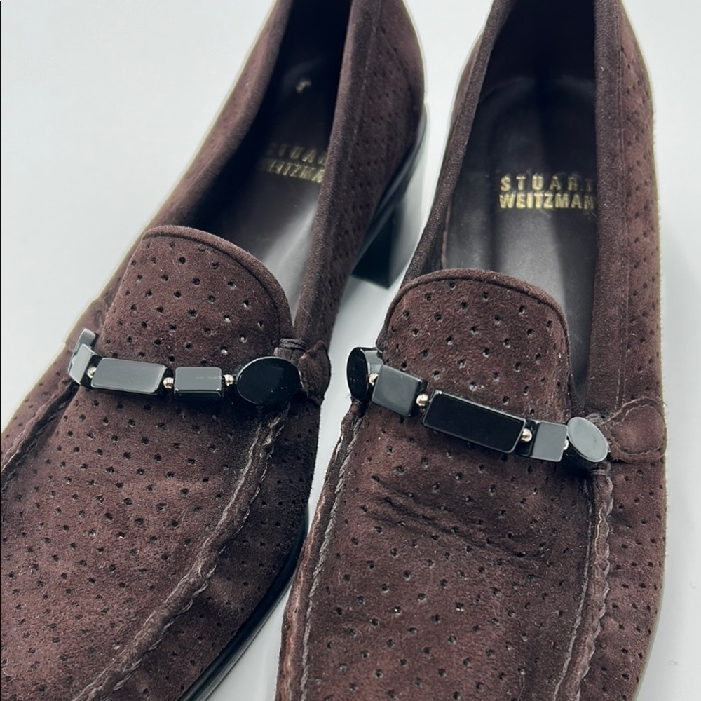 Stuart Weitzman Brown Suede Loafers Slip-On Design 7M - Picture 11 of 14